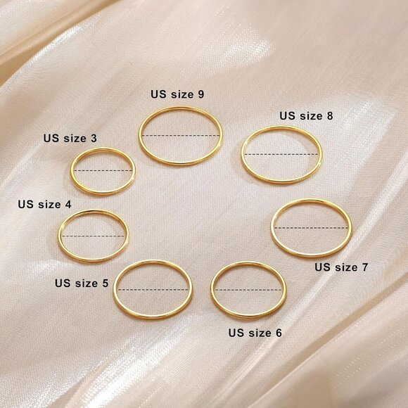Chic and Durable 14K Gold Plated Stacking Rings | 1mm Thin Comfort-Fit Sizes 3-9 - Picture 2 of 7